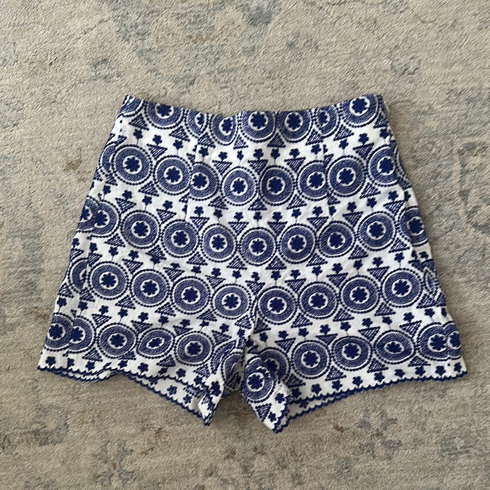 Zara Blue and White Patterned Shorts size M
